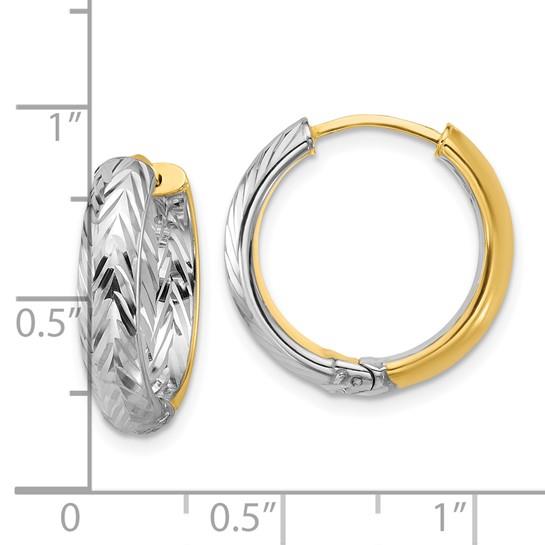 14k Two-Tone Polished & Diamond-Cut Huggie Hoop Earrings