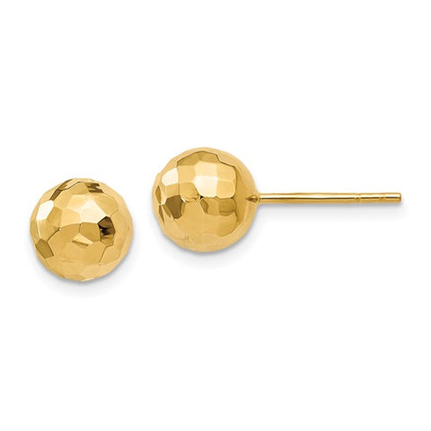 14k 8mm Faceted Ball Stud Earrings