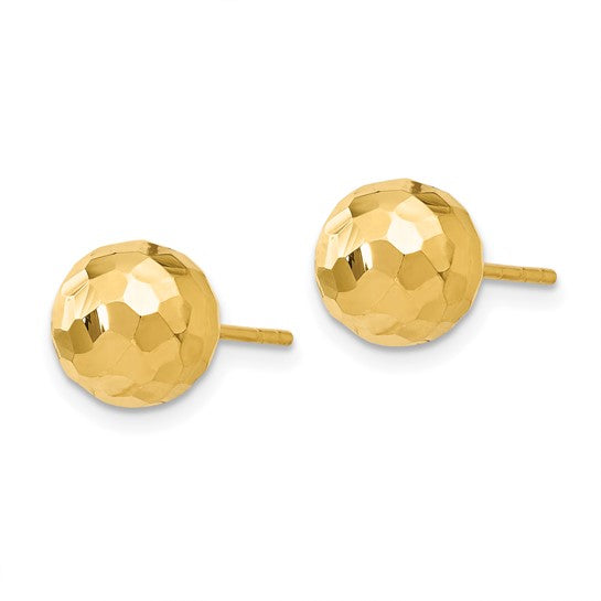 14k 8mm Faceted Ball Stud Earrings