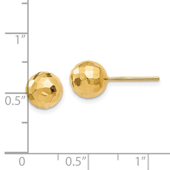 14k 8mm Faceted Ball Stud Earrings