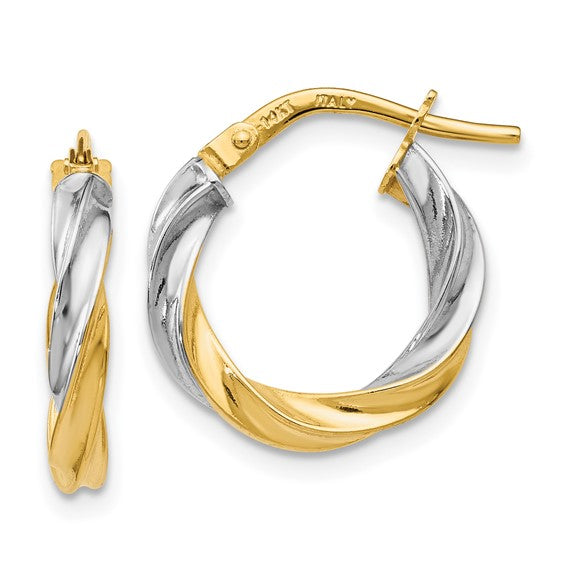 14K Two-Tone Twisted Hoop Earrings