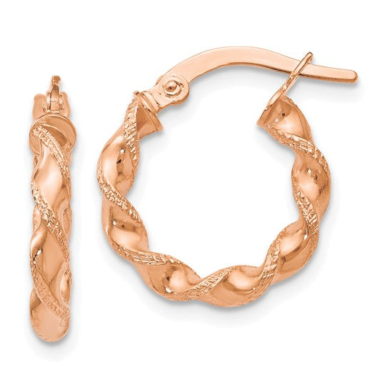14K Rose Gold Small Twist Hoop Earrings