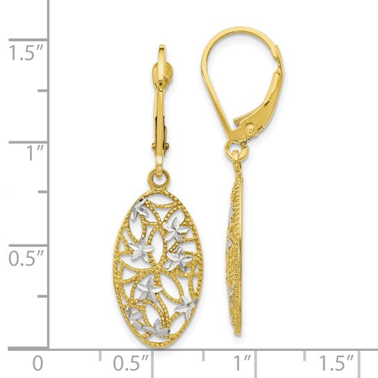 10k Two-Tone Oval Diamond-Cut Star Lever-Back Earrings