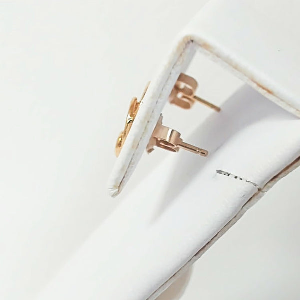 14K Double Ring w/ Hearts Post Earrings