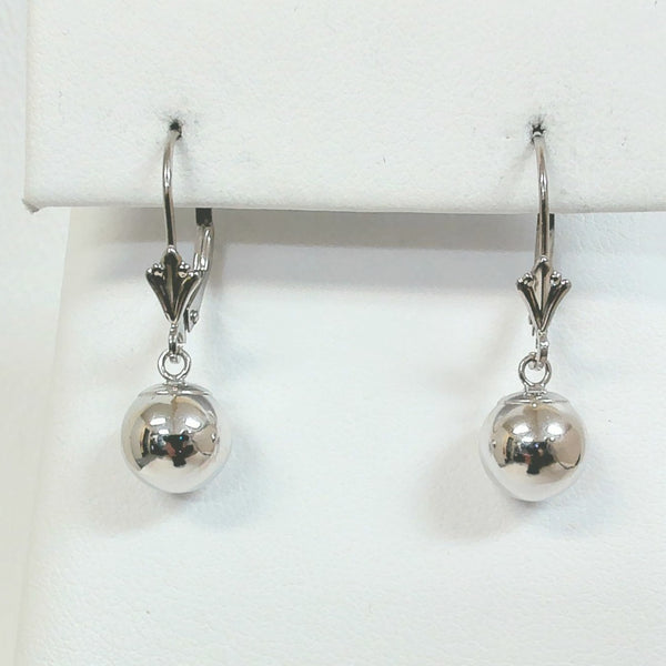14K 8MM Bead Leverback Earrings