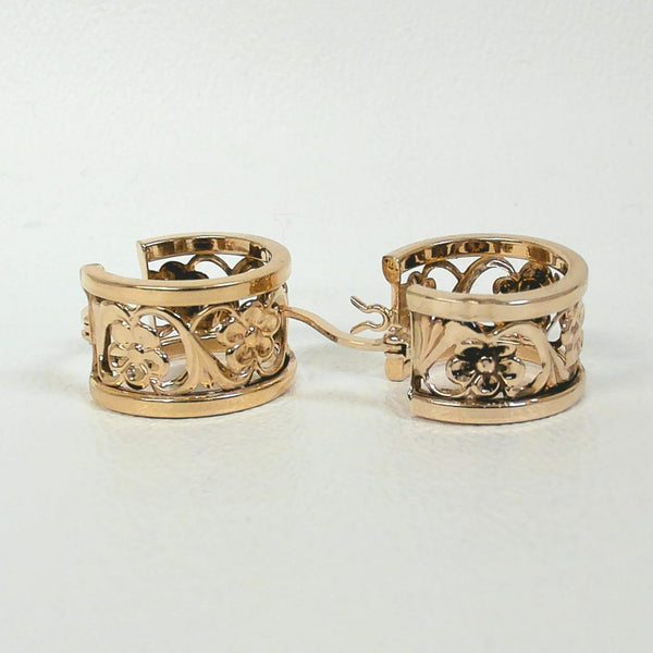 14K Floral Chunky Hoop Earrings