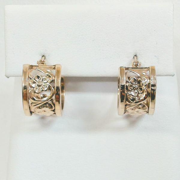 14K Floral Chunky Hoop Earrings