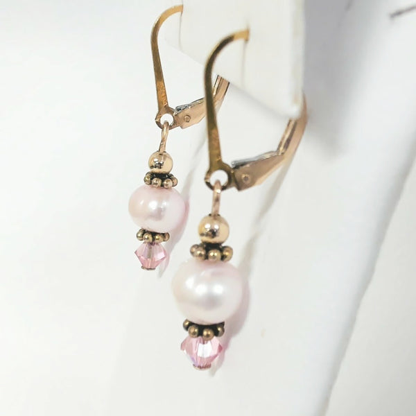Gold-Filled Pearl & Pink Bead Earrings