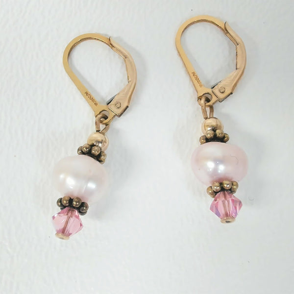Gold-Filled Pearl & Pink Bead Earrings