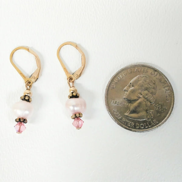 Gold-Filled Pearl & Pink Bead Earrings