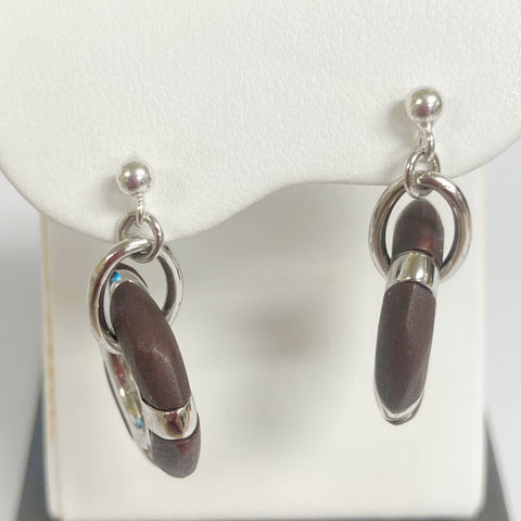 Sterling Silver and Wood Post Earrings