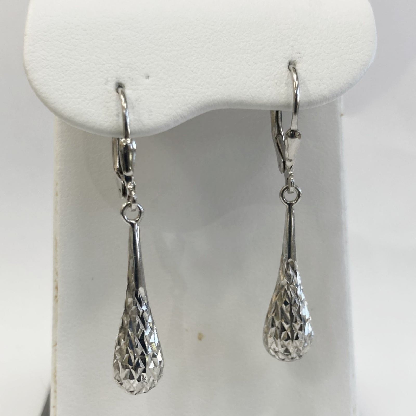 Sterling Silver Diamond-Cut Teardrop Dangle Earrings