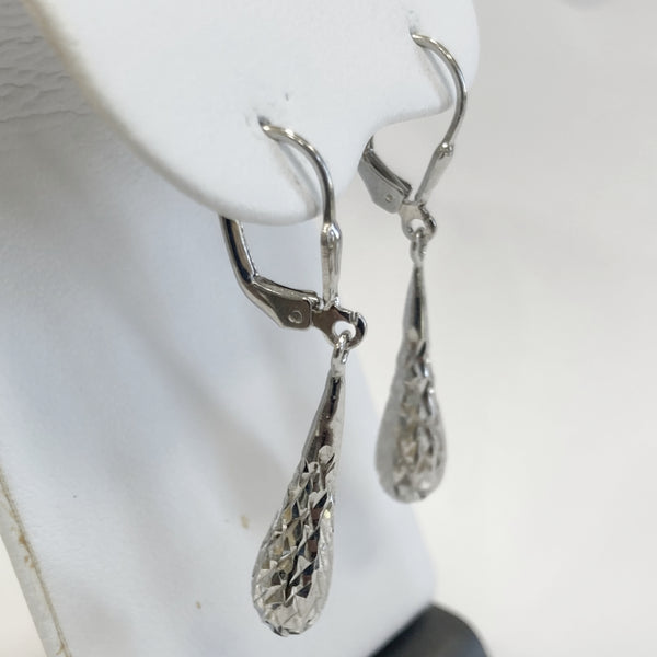 Sterling Silver Diamond-Cut Teardrop Dangle Earrings