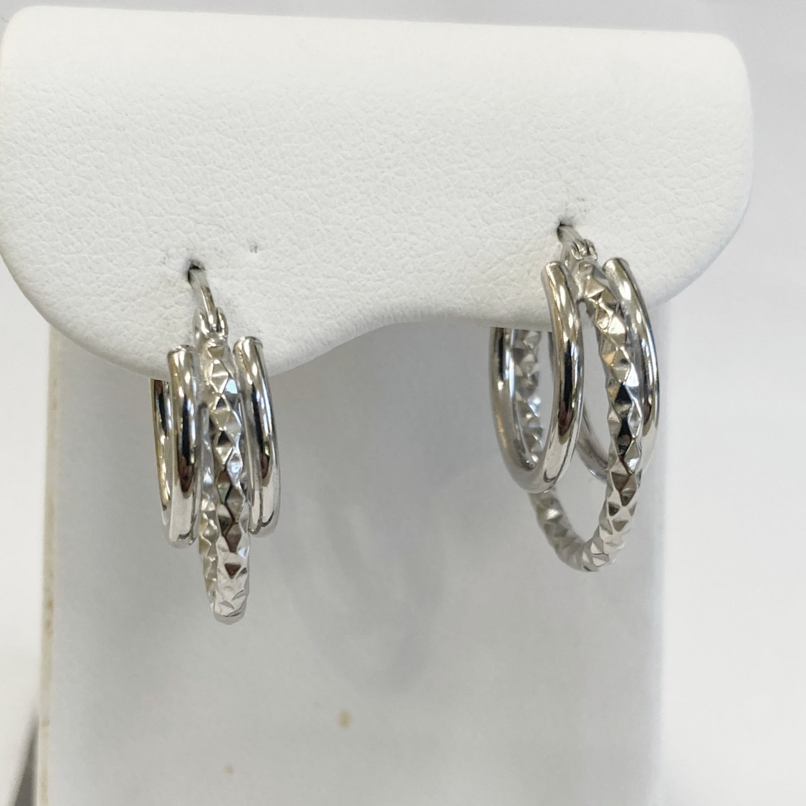 Sterling Silver Polished & Diamond-Cut Triple Hoop Earrings