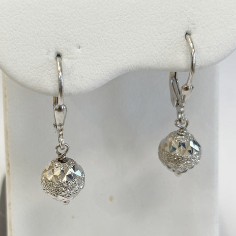 Sterling Silver Satin & Diamond-Cut Ball Dangle Earrings