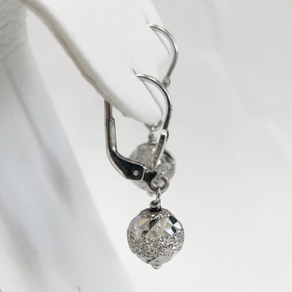 Sterling Silver Satin & Diamond-Cut Ball Dangle Earrings