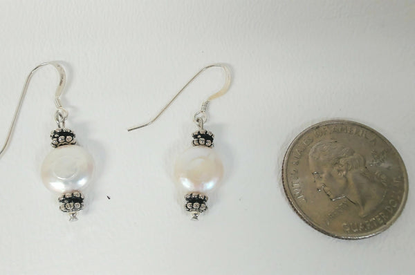 Sterling Frenchwire Coin Pearl Earrings