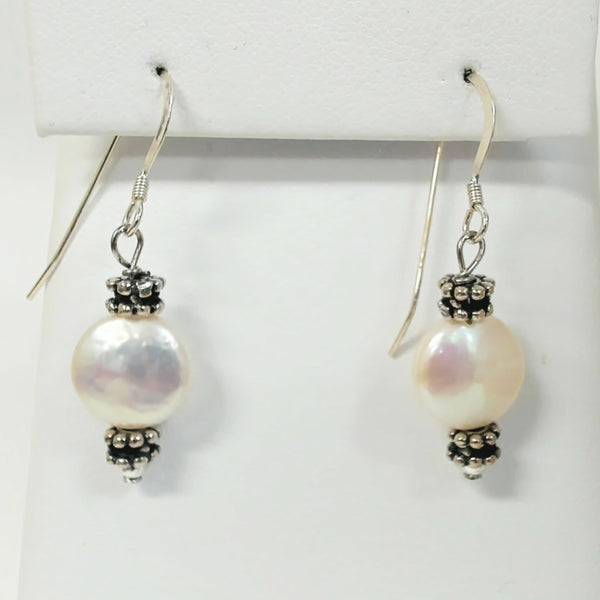 Sterling Frenchwire Coin Pearl Earrings