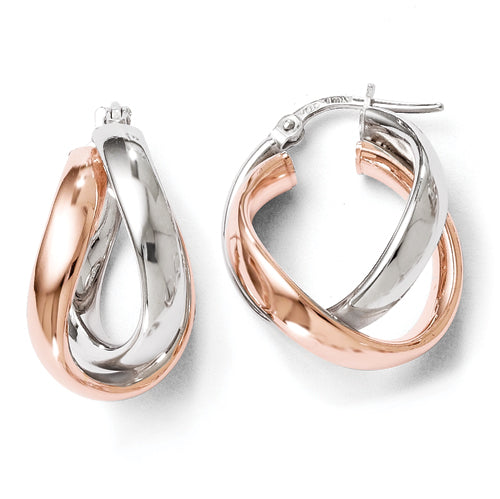 Sterling/Rose Gold-Plated Polished Small Double Hoop Earrings