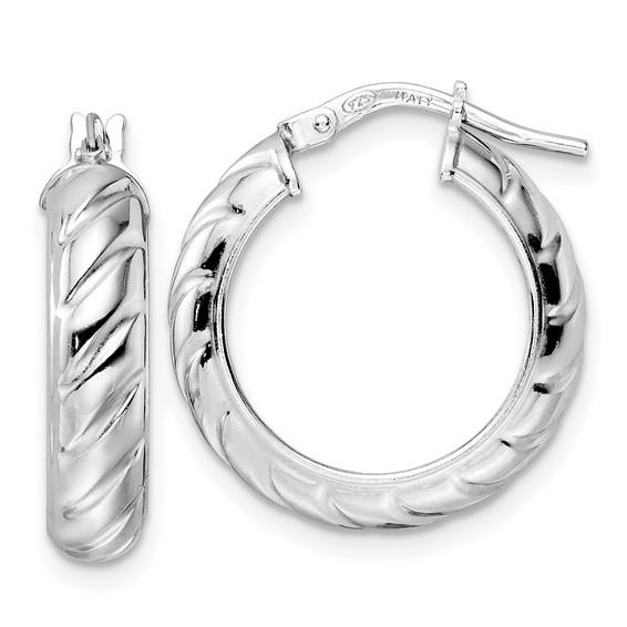 Sterling Silver Polished & Textured Medium Hoop Earrings
