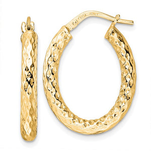Sterling Silver/Gold-Plated Polished & Diamond Cut Hoop Earrings