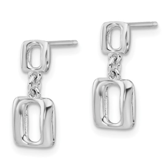 Sterling Silver Polished Square Link Dangle Post Earrings