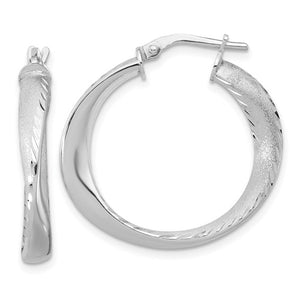 Sterling Silver Polished & Brushed Medium Hoop Earrings