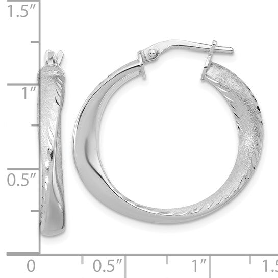Sterling Silver Polished & Brushed Medium Hoop Earrings