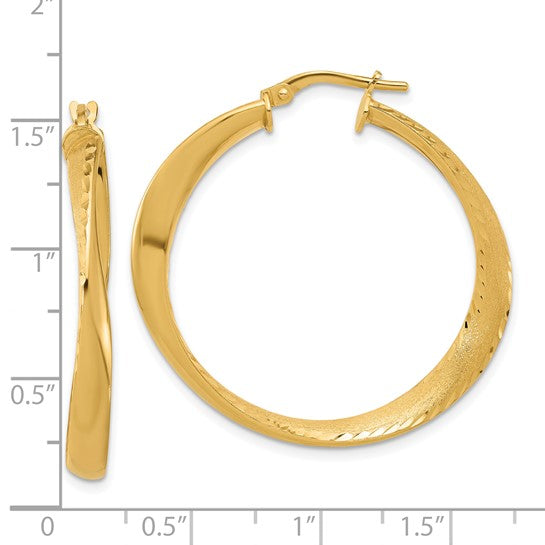 Sterling Silver/Gold-Plated Polished & Brushed Medium Hoop Earrings