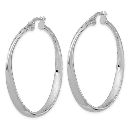 Sterling Silver Polished & Brushed Large Hoop Earrings