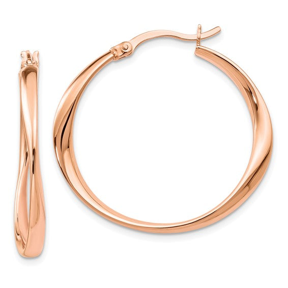 Sterling Silver/Rose Gold-Plated Polished & Brushed Hoop Earrings