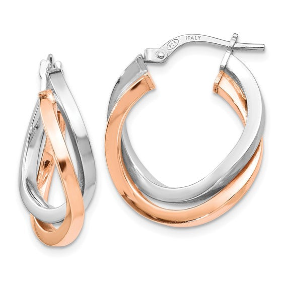 Sterling/Rose Gold-Plated Polished Medium Double Hoop Earrings