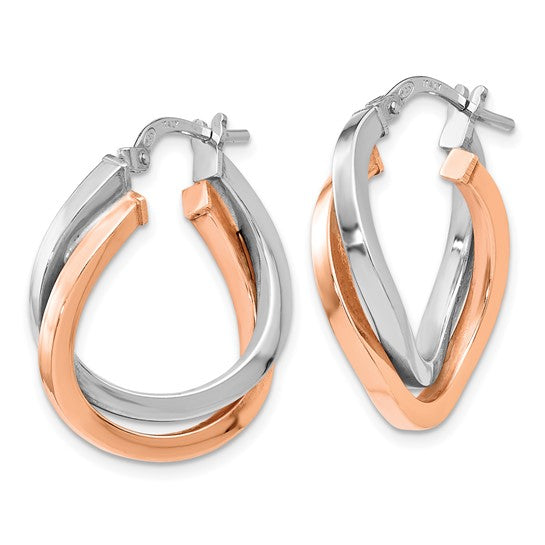 Sterling/Rose Gold-Plated Polished Medium Double Hoop Earrings