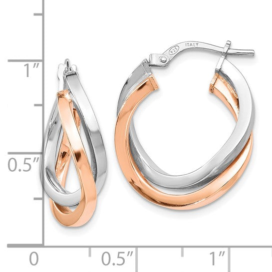 Sterling/Rose Gold-Plated Polished Medium Double Hoop Earrings