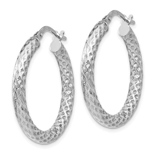 Sterling Silver Polished & Textured Hinged Hoop Earrings