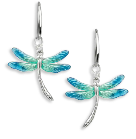 Sterling Silver Blue Enamel Dragonfly Wire Earrings