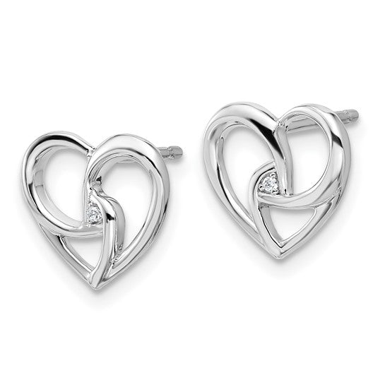 Sterling Silver Diamond Heart Post Earrings