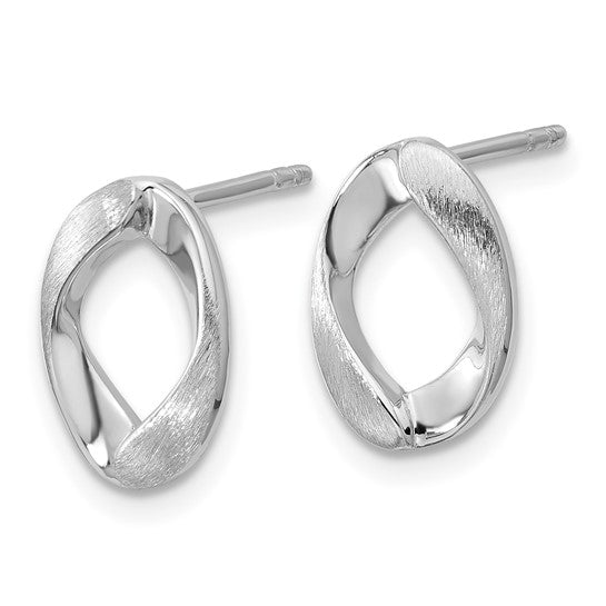 Sterling Silver Polished & Brushed Oval Post Earrings