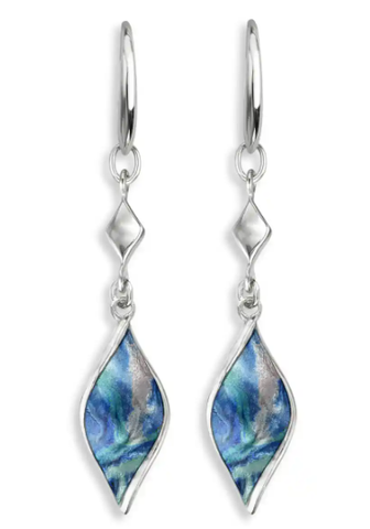 Sterling Silver Blue Aurora Marquise Twist Enamel Wire Earrings