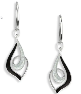 Sterling Silver Black & White Marquise Enamel Wire Earrings