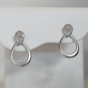 Sterling Silver Diamond Teardrop Matte Post Earrings