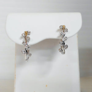 Sterling Silver Diamond Branch/Leaves Hinged Hoop Earrings