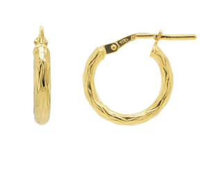 Stellari Gold 2X15 Wave Texture Hoop Earrings