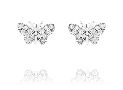 Sterling Silver Butterfly Pave' CZ Earrings