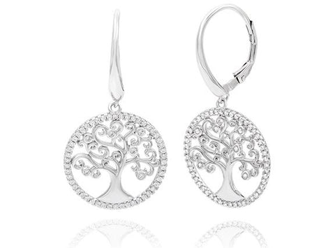 Sterling CZ Tree of Life Lever-Back Earrings
