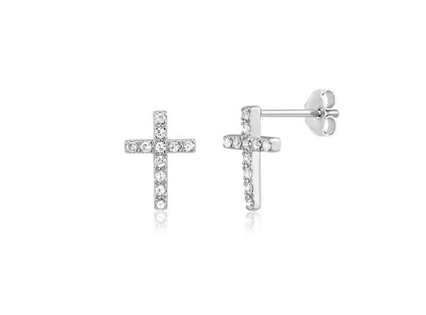 Sterling Silver CZ Cross Post Earrings