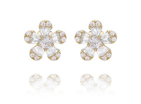 Sterling / Gold-Plated Flower CZ Post Earrings