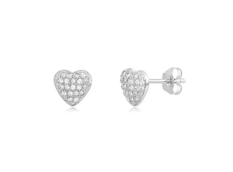 Sterling Silver Heart Pave' CZ Post Earrings
