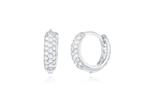 Sterling Silver CZ Pave' Huggie Hoop Earrings