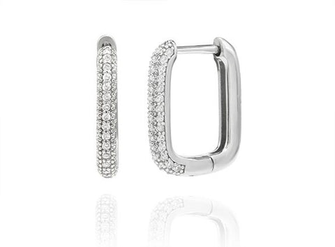 Sterling Silver CZ Pave' Rectangular Hoop Earrings